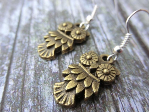 Eulen Ohrringe bronzefarben Vintage Optik Uhu